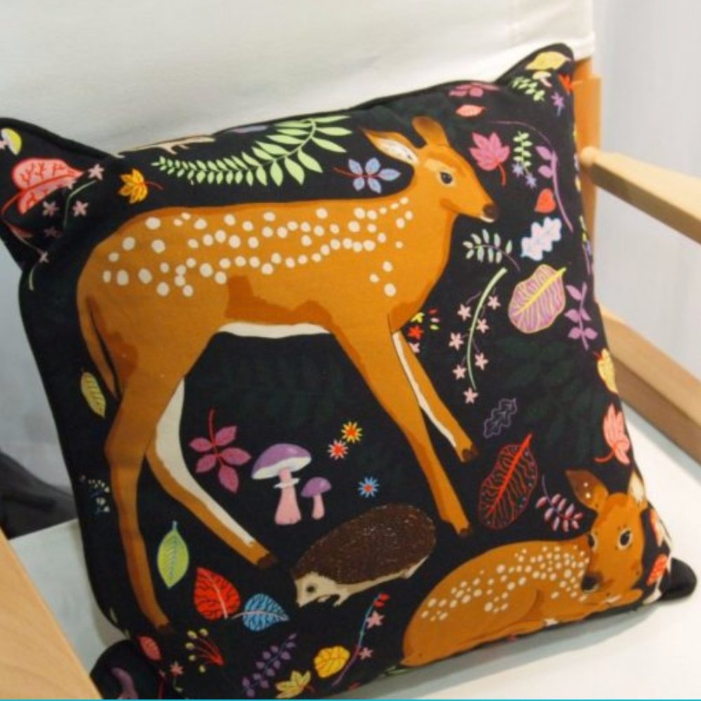Karen Mabon “Flora and Fawns” cushion pillow (20" x 20")